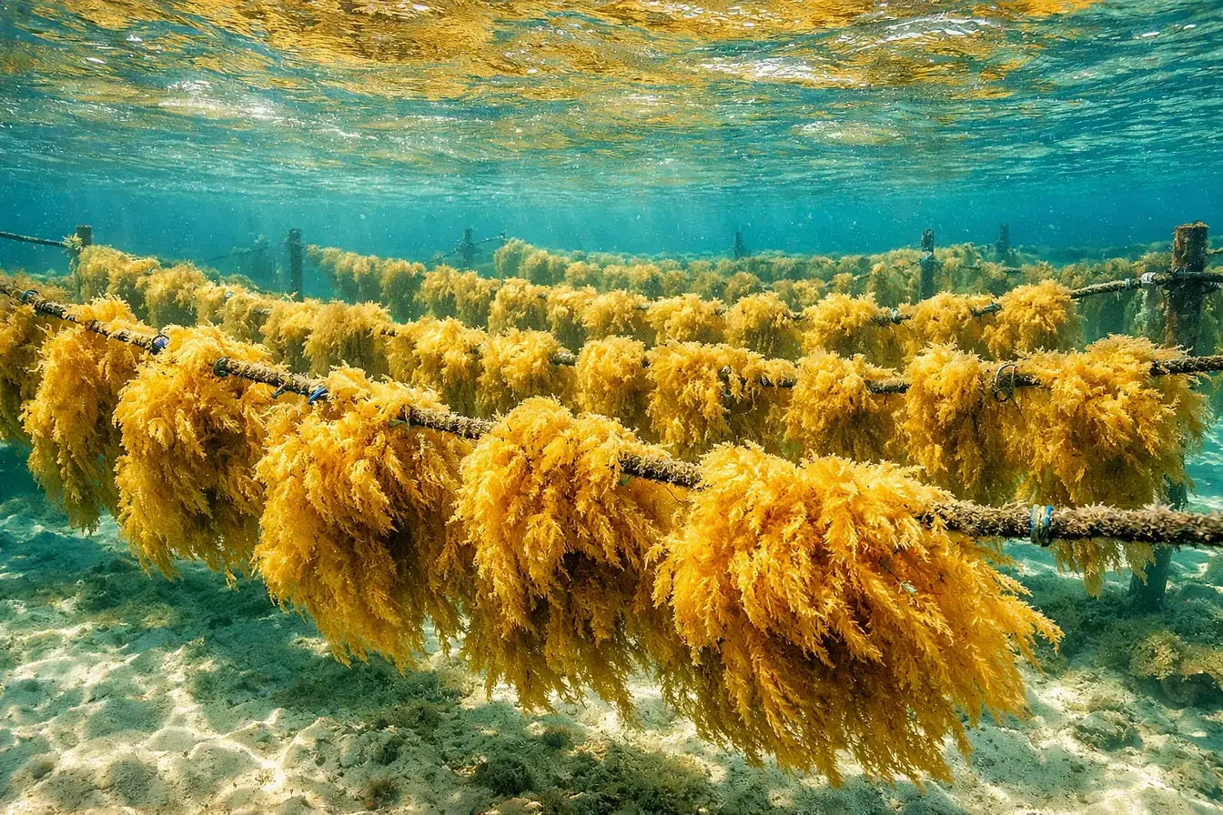 Fresh sea moss held by hand
