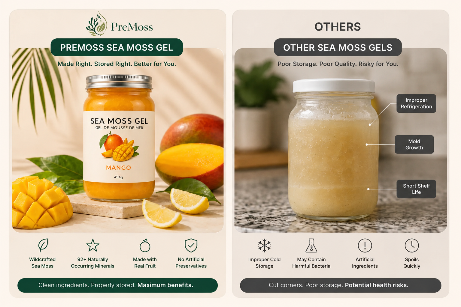 PreMoss sea moss gel compared with other sea moss gels